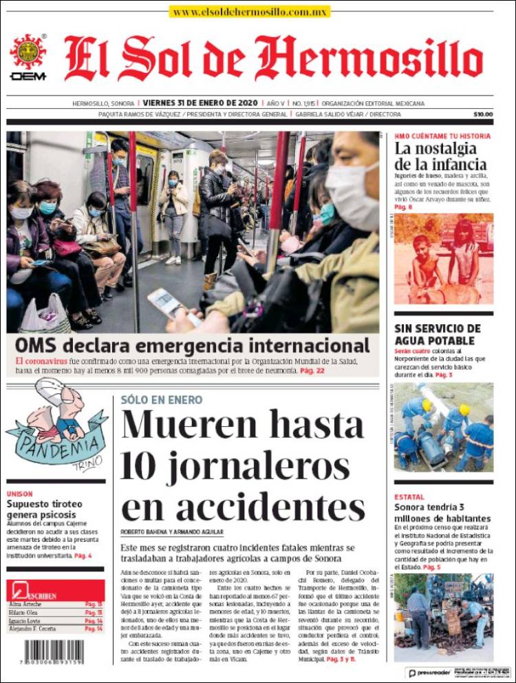 Portada de El Sol de Hermosillo (México)