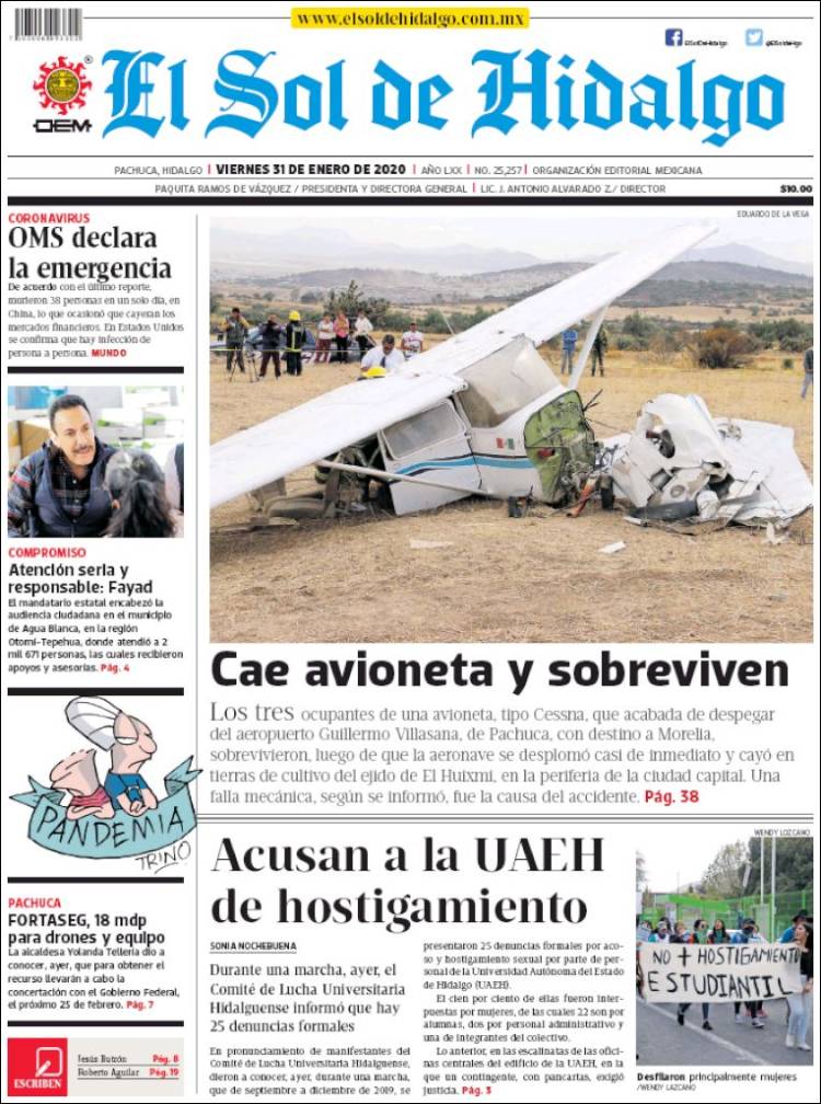 Portada de El Sol de Hidalgo (México)