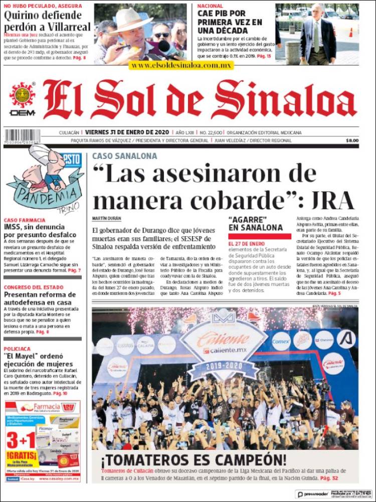 Portada de El Sol de Sinaloa (México)