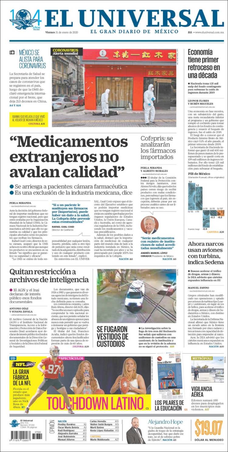 Portada de El Universal (México)