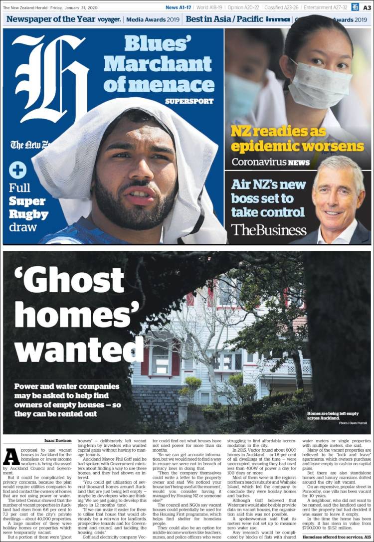 Portada de The New Zealand Herald (Nueva Zelanda)