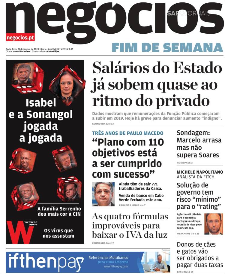 Portada de Jornal de Negócios (Portugal)
