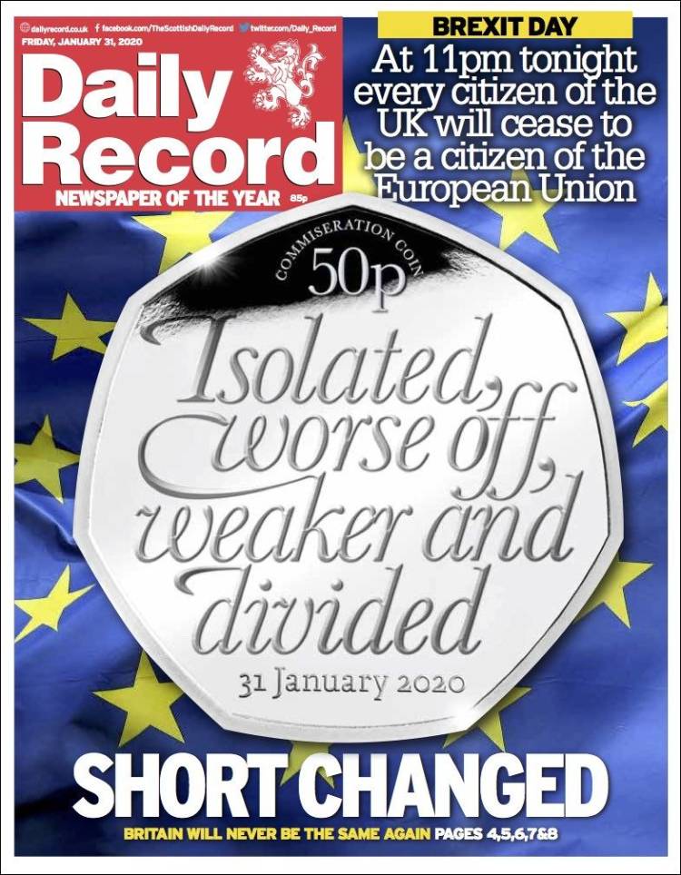 Portada de Daily Record (Reino Unido)