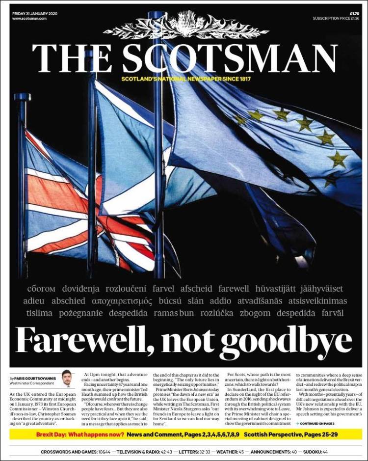 Portada de The Scotsman (Reino Unido)