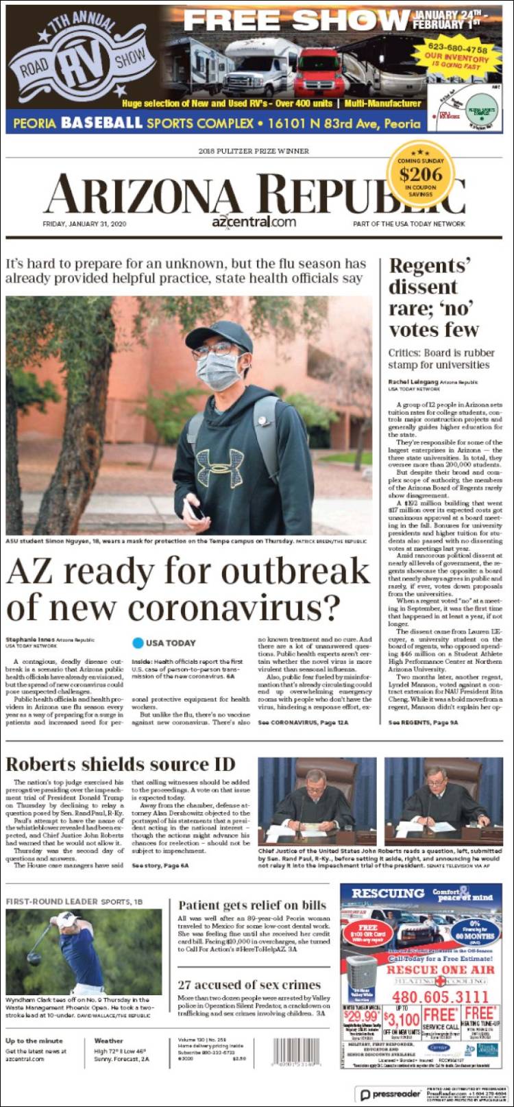 Portada de Arizona Republic News (USA)