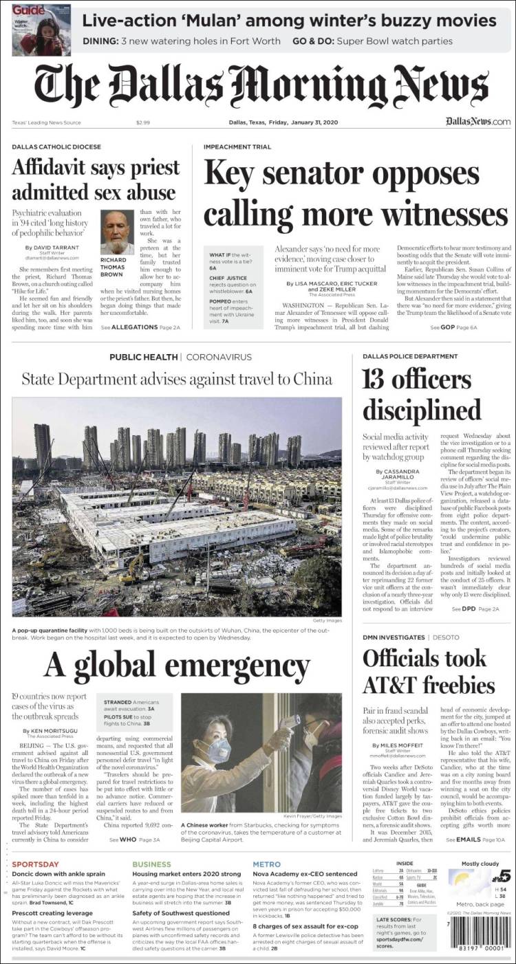 Portada de Dallas Morning News (USA)