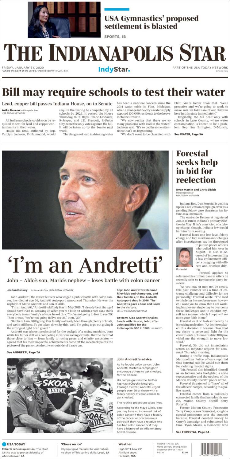 Portada de The Indianapolis Star (USA)