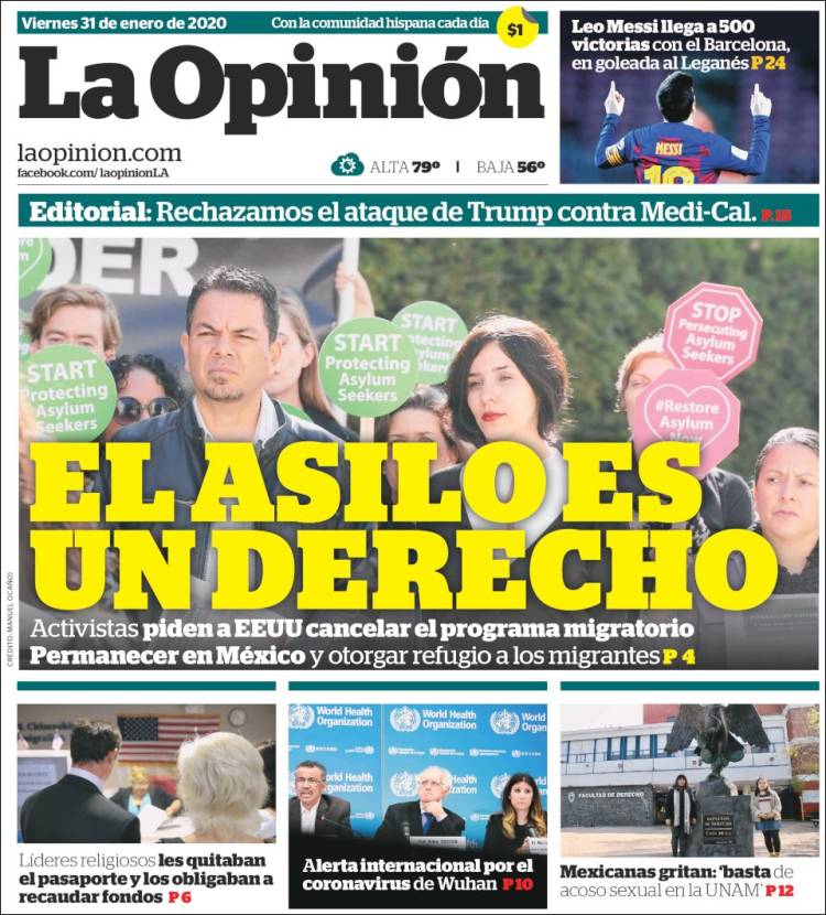 Portada de La Opinión (USA)