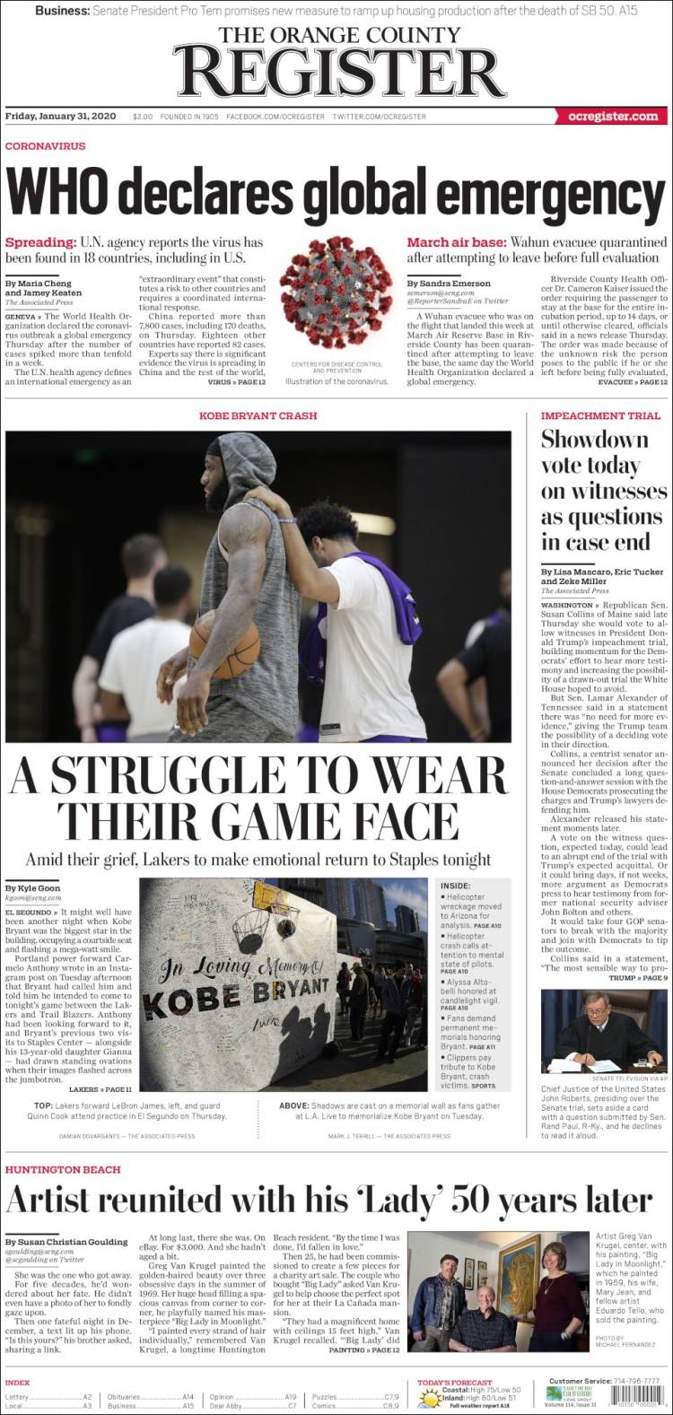 Portada de The Orange County Register (USA)