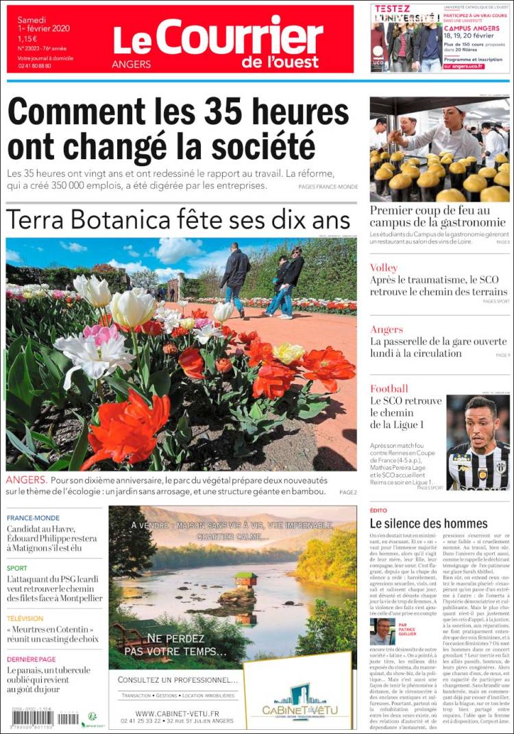 Portada de Le Courrier de l'Ouest (Francia)