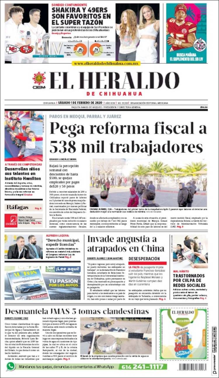 Portada de El Heraldo de Chihuahua (México)