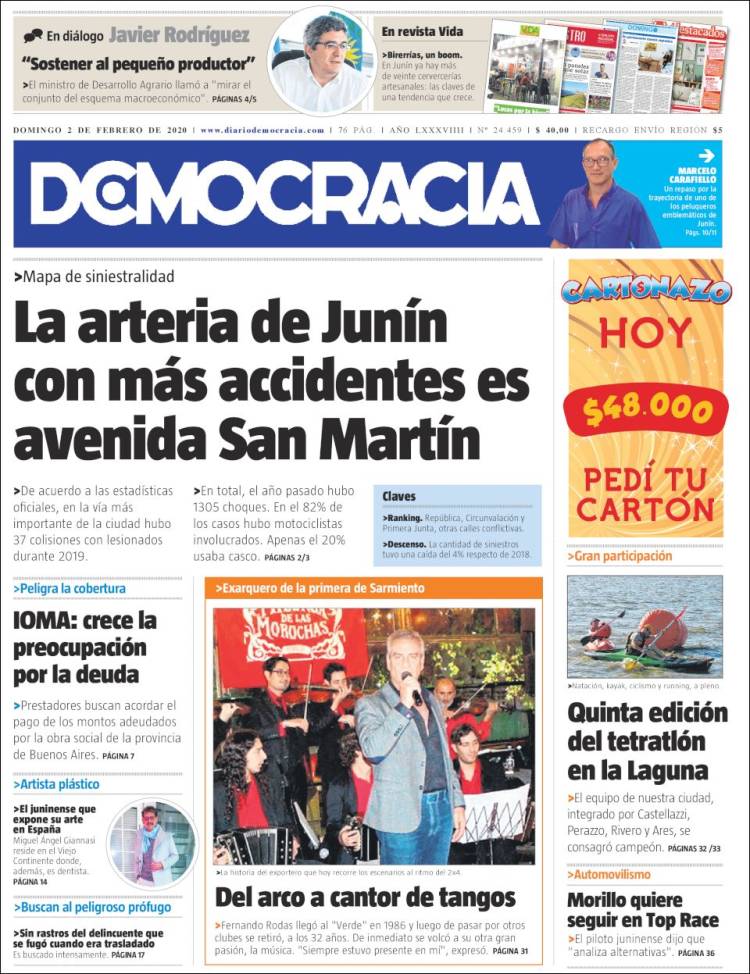 Portada de Diario Democracia (Argentina)