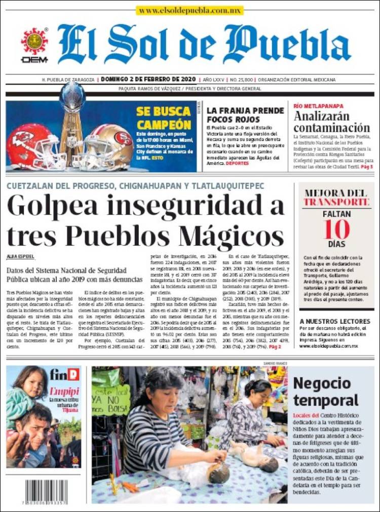 Portada de El Sol de Puebla (México)