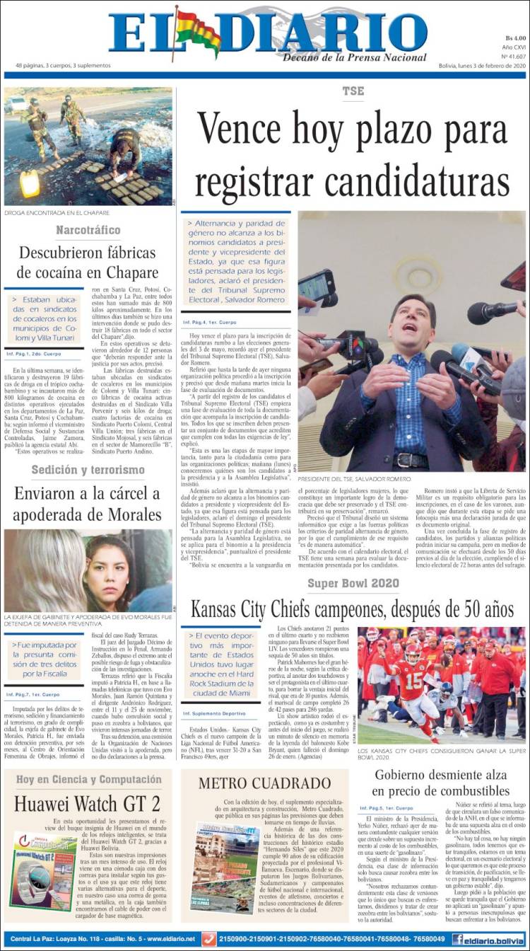 Portada de El Diario (Bolivia)