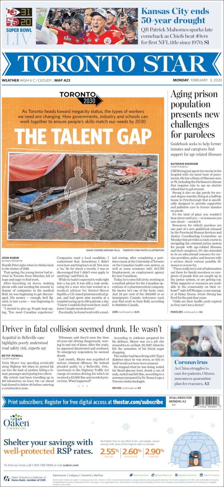 Portada de The Toronto Star (Canadá)