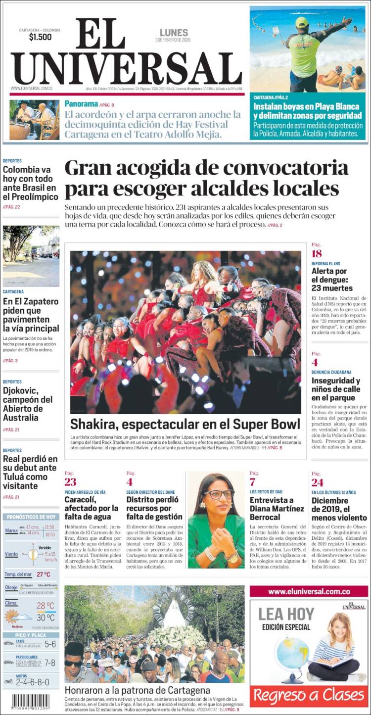 Portada de El Universal (Colombia)