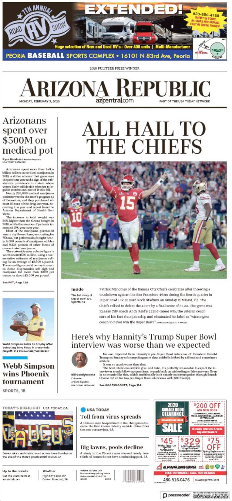 Portada de Arizona Republic News (USA)