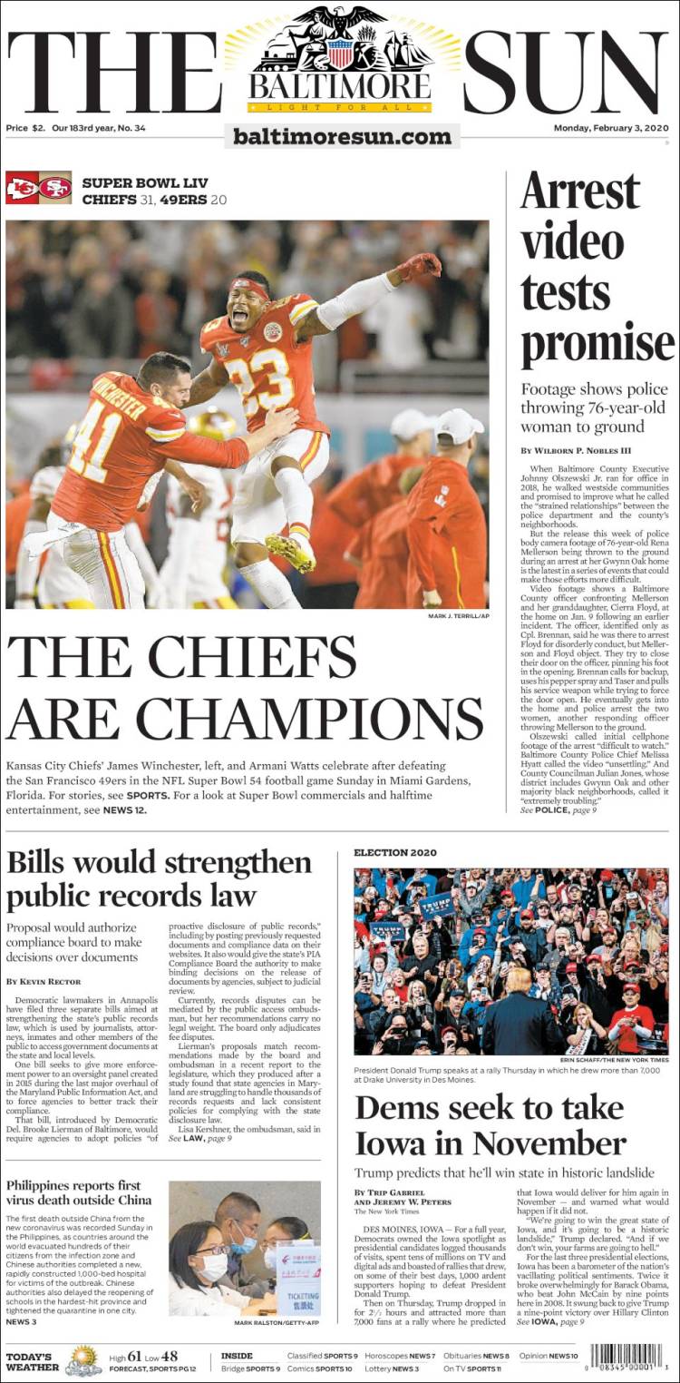 Portada de The Baltimore Sun (USA)