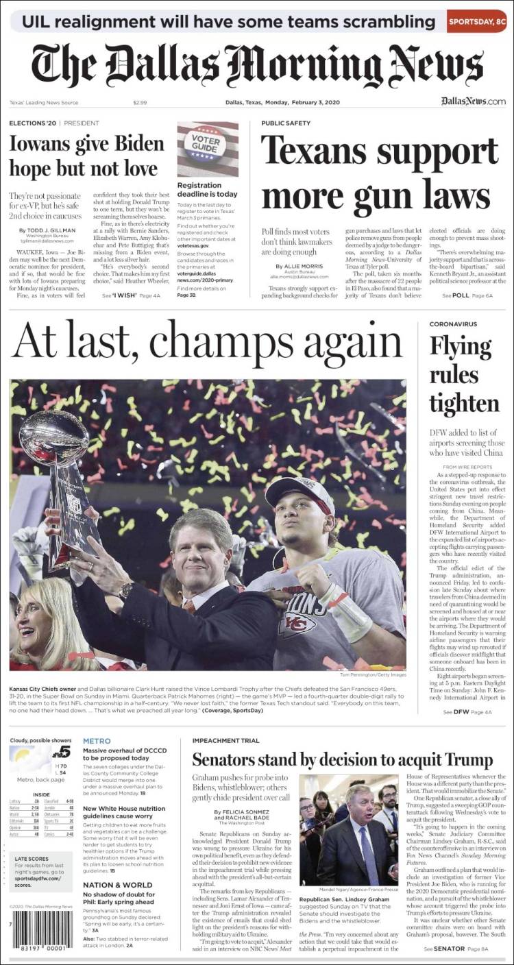 Portada de Dallas Morning News (USA)