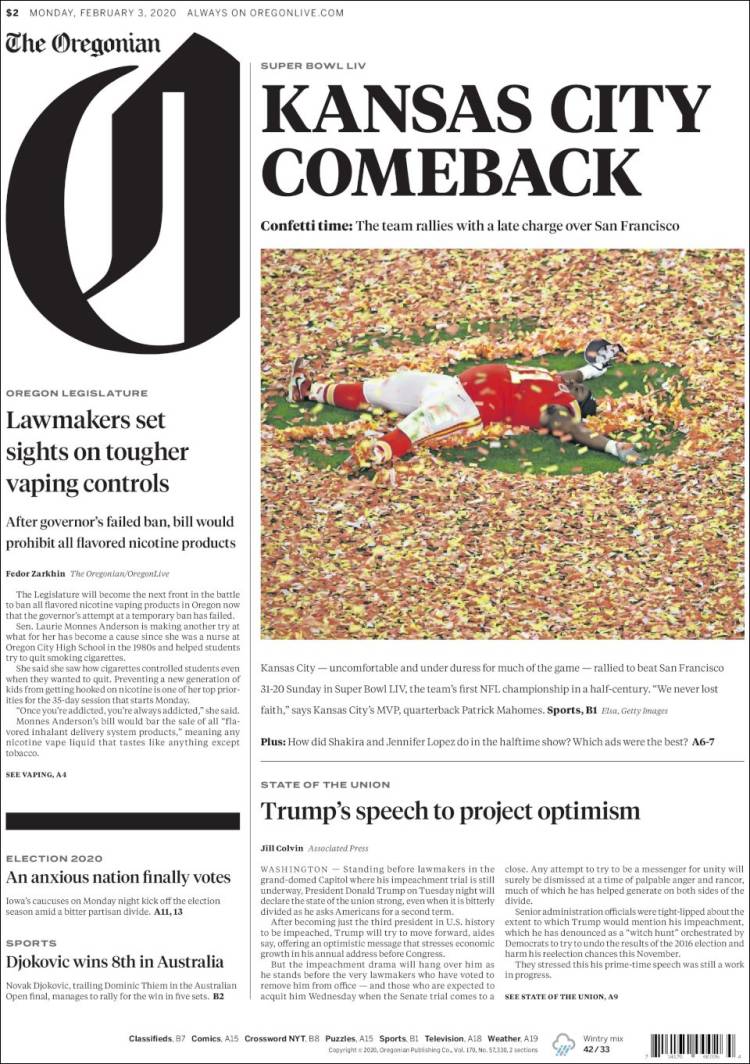 Portada de The Oregonian (USA)