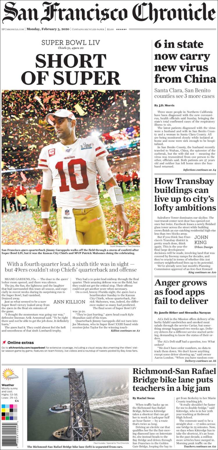 Portada de San Francisco Chronicle (USA)