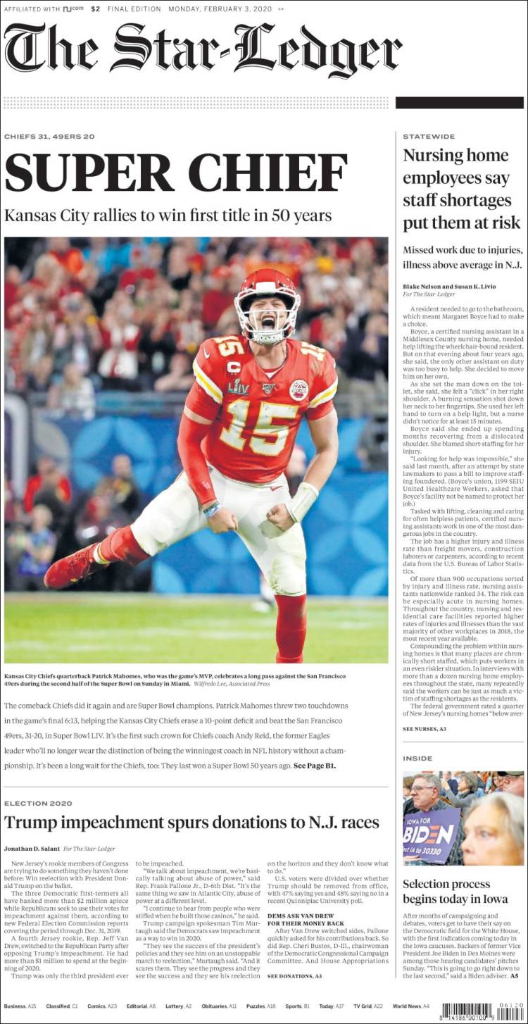 Portada de Star-Ledger (USA)