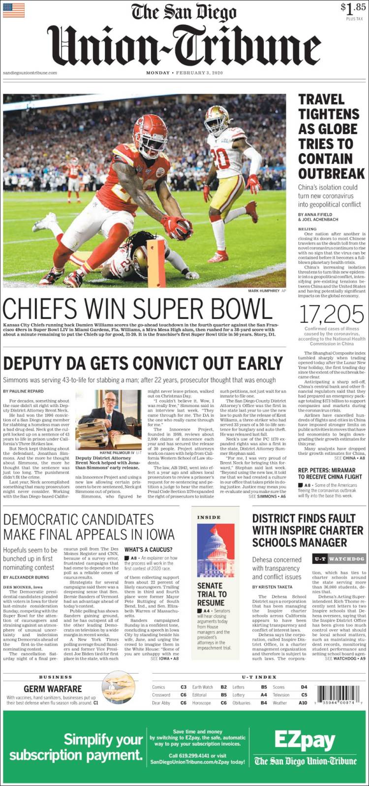 Portada de The San Diego Union-Tribune (USA)