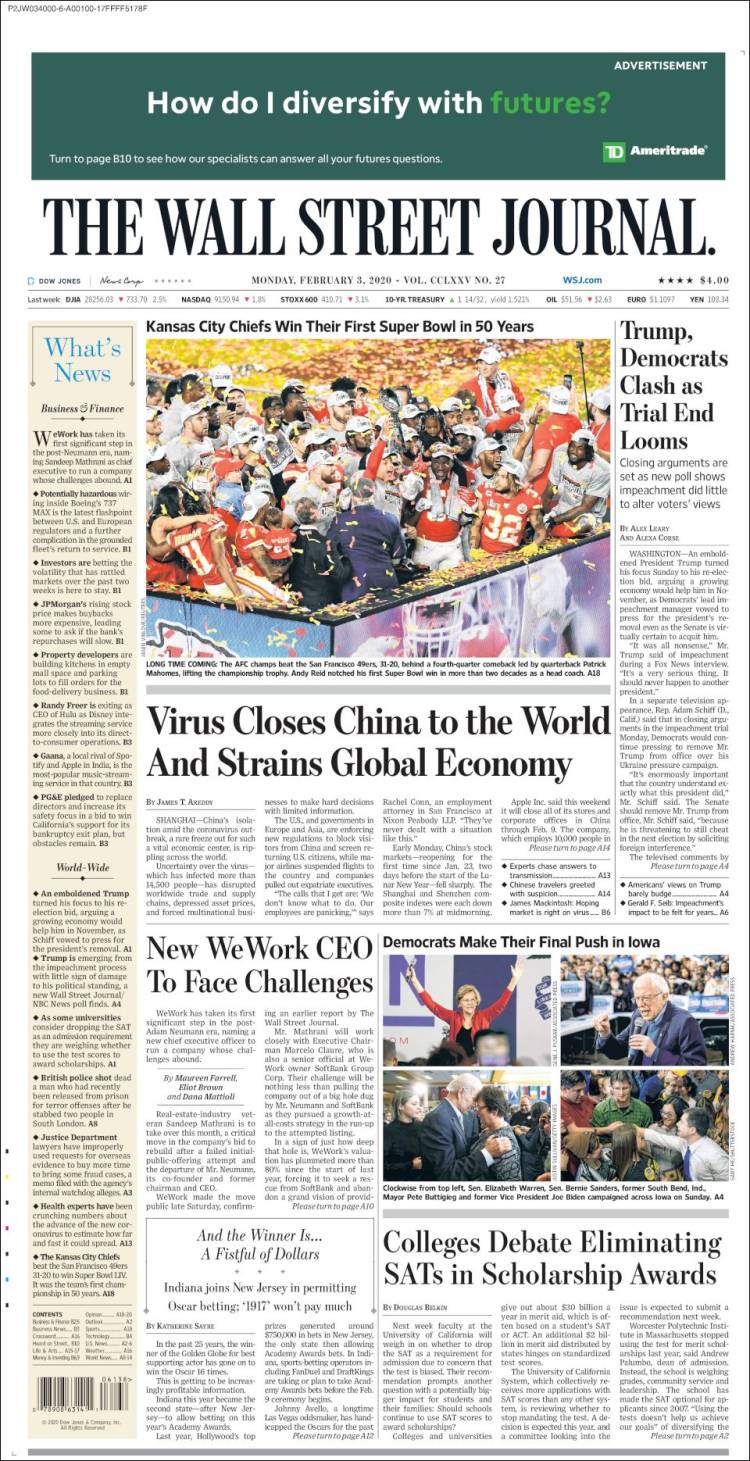 Portada de Wall Street Journal (USA)