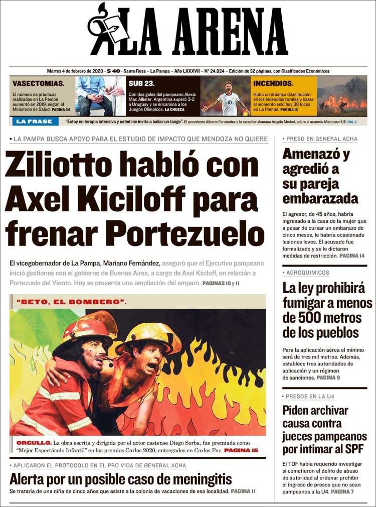 Portada de Diario La Arena (Argentina)