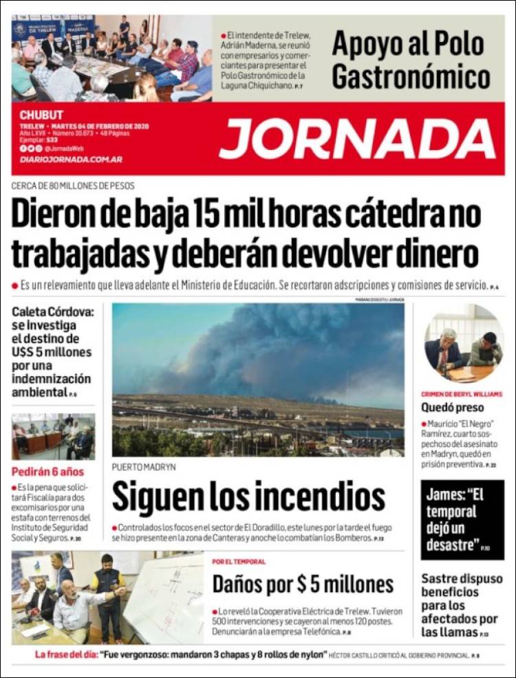 Portada de Diario Jornada en la Patagonia (Argentina)