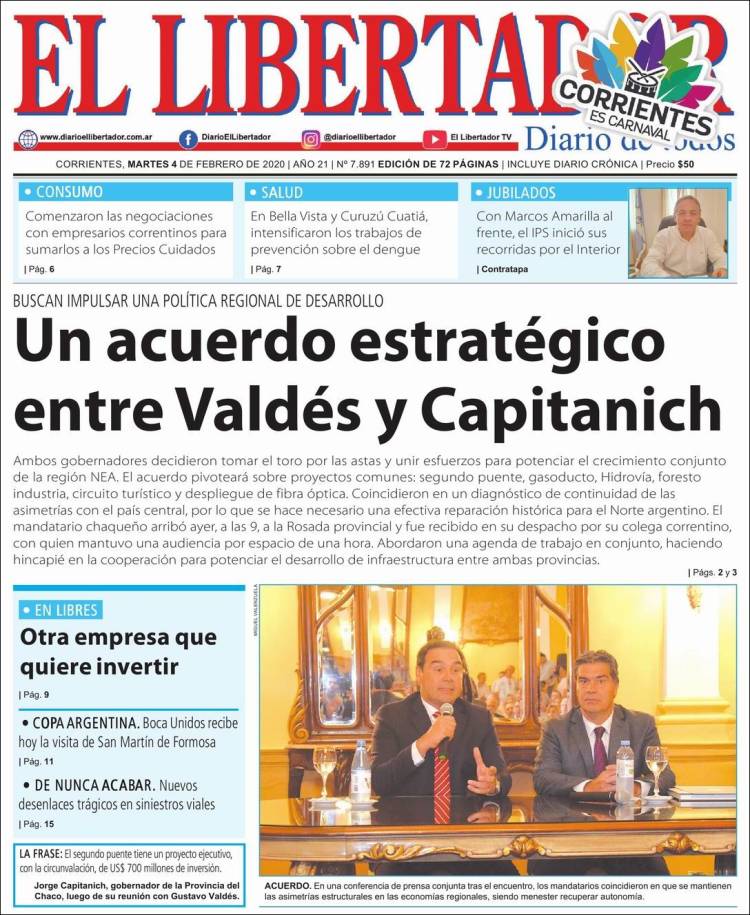 Portada de Diario El Libertador (Argentina)