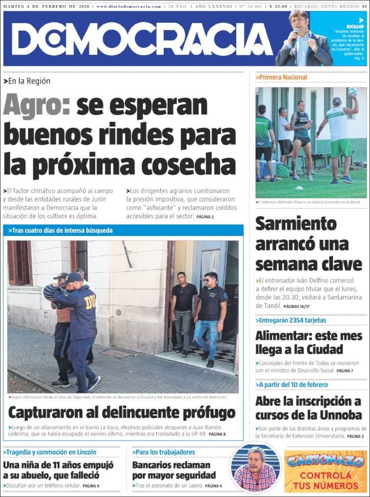 Portada de Diario Democracia (Argentina)