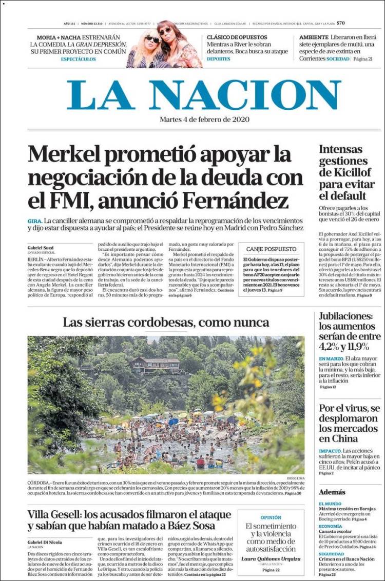 Portada de La Nación (Argentina)