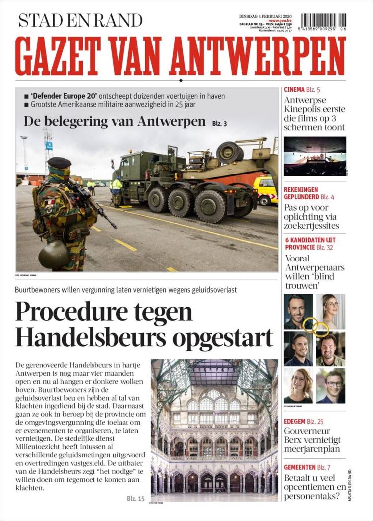 Portada de Gazet van Antwerpen (B&eacute;lgica)