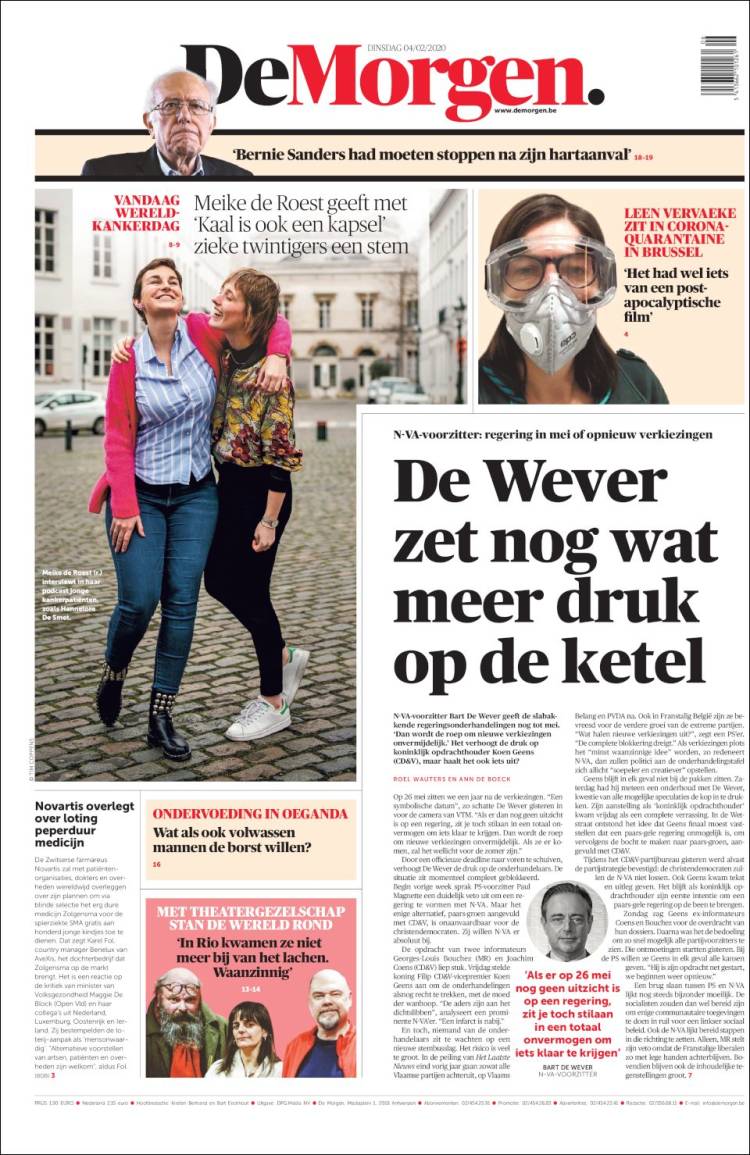 Portada de De Morgen (B&eacute;lgica)