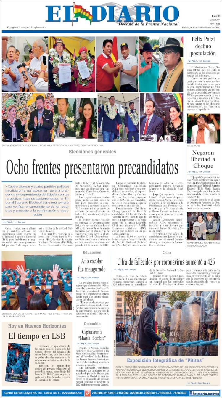 Portada de El Diario (Bolivia)