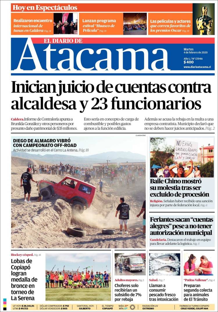 Portada de Diario de Atacama (Chile)