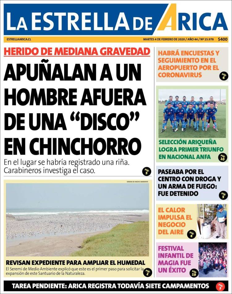 Portada de La Estrella de Arica (Chile)