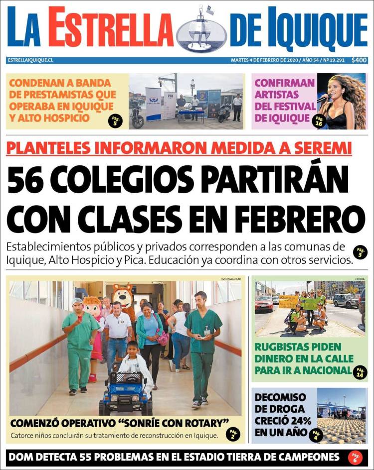 Portada de La Estrella de Iquique (Chile)