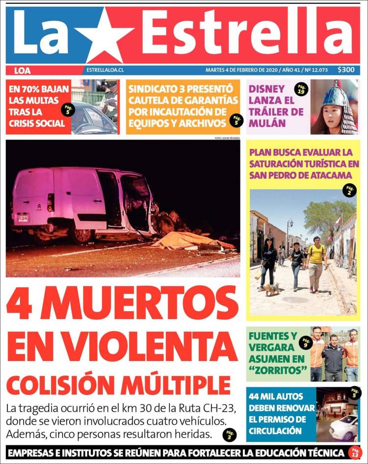 Portada de La Estrella de Loa (Chile)