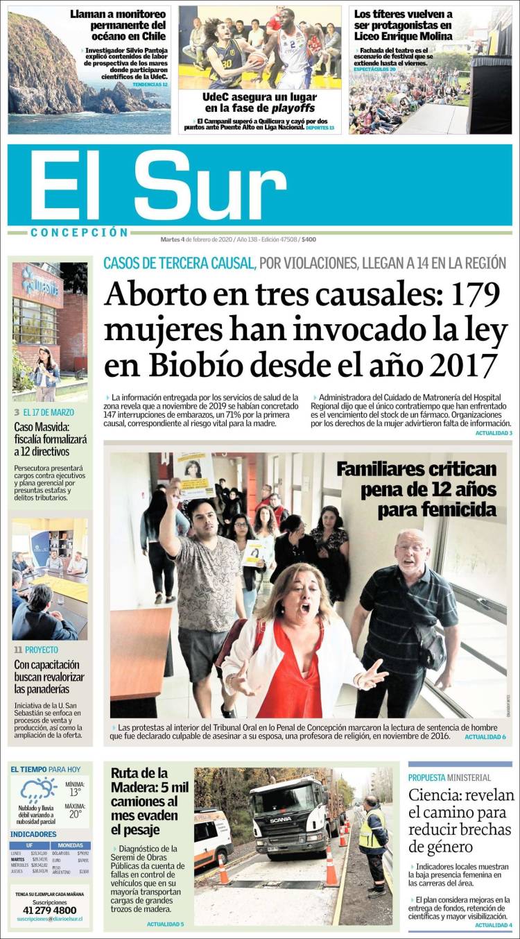 Portada de El Sur (Chile)