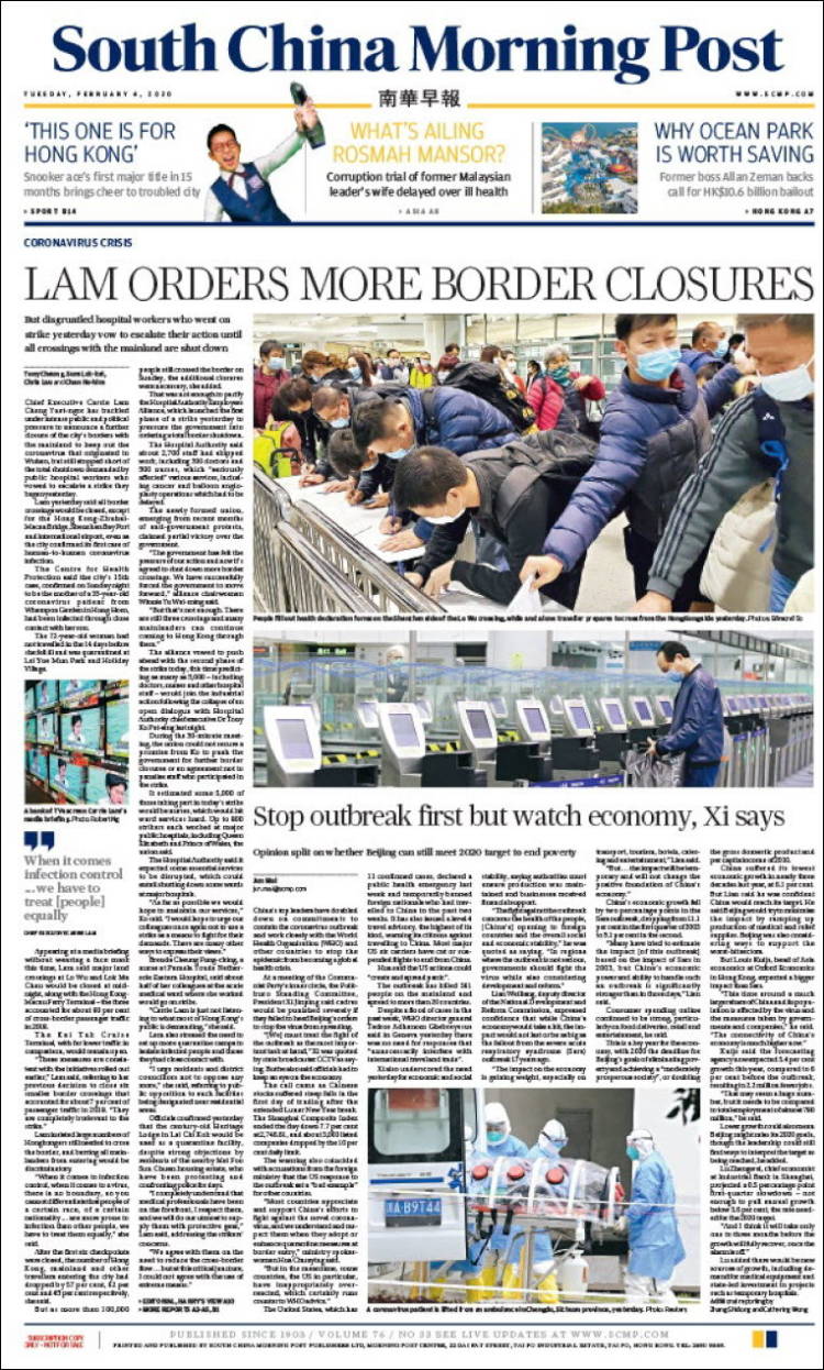 Portada de South China Morning Post (China)