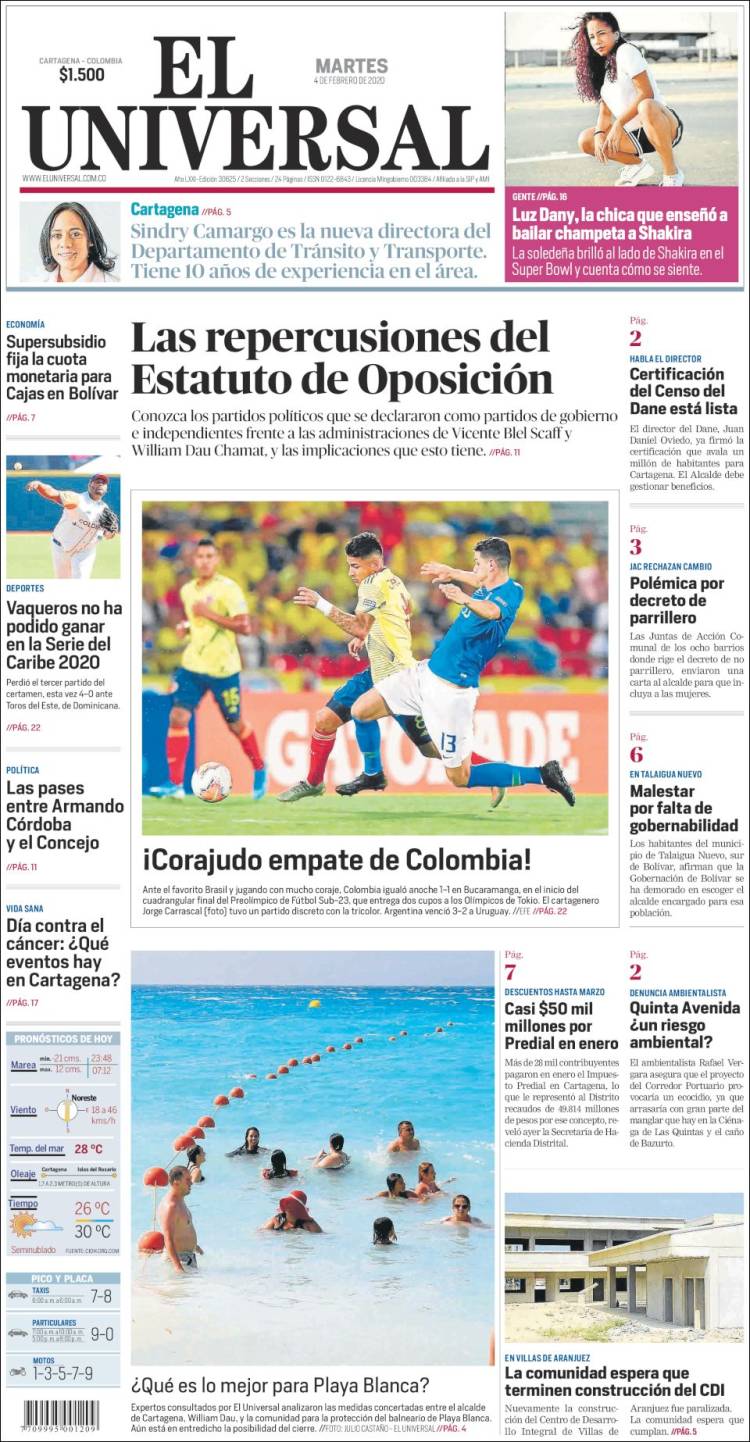 Portada de El Universal (Colombia)
