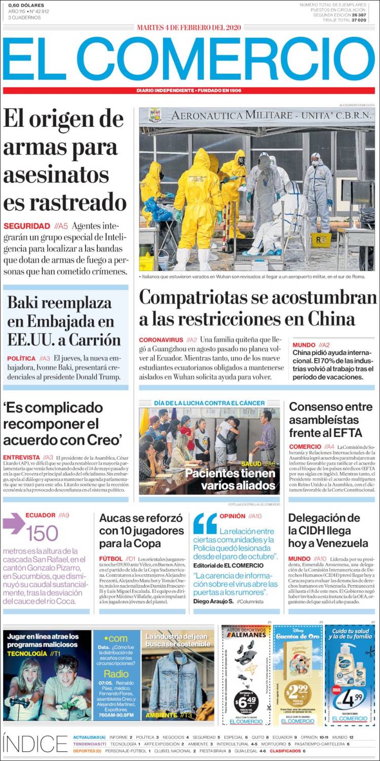 Portada de El Comercio (Ecuador)