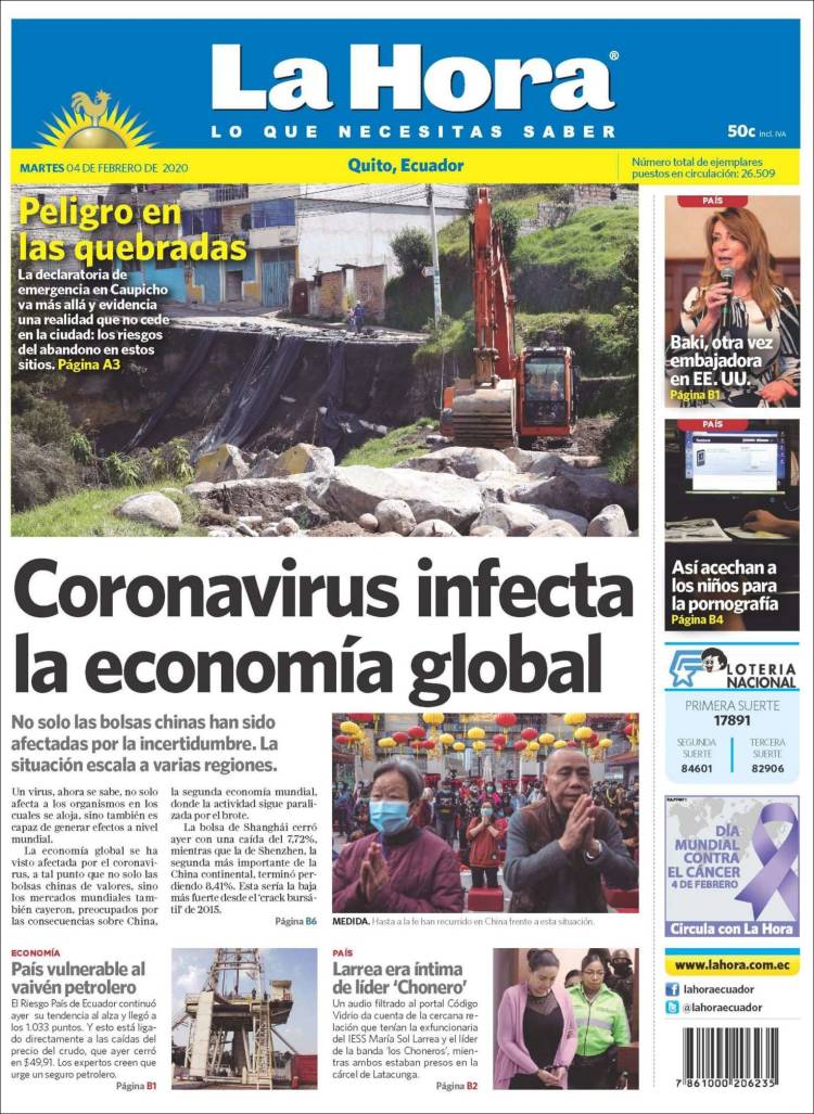 Portada de La Hora - Ecuador (Ecuador)