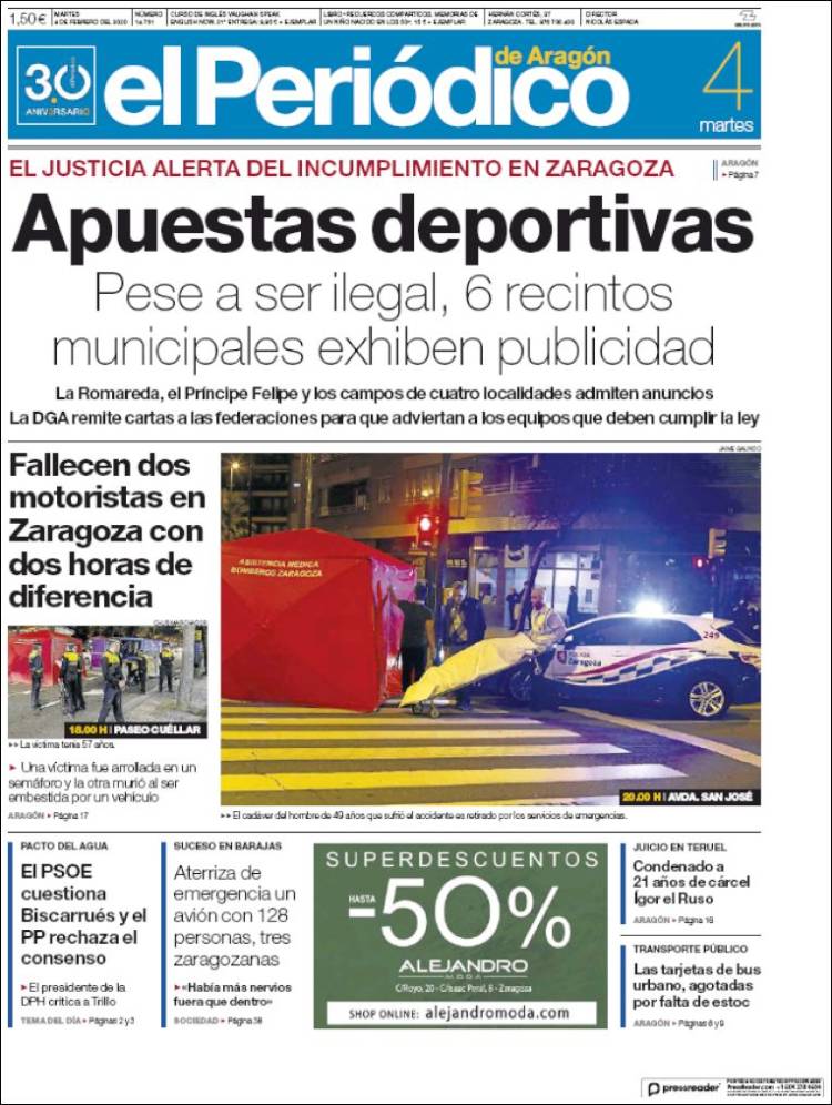 Portada de El Periódico de Aragón (Spain)