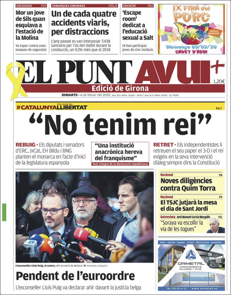 Portada de El Punt Avui - Girona (Spain)