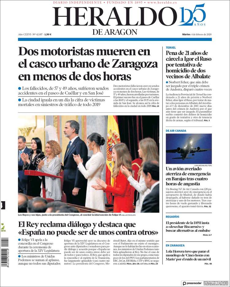 Portada de Heraldo de Aragón (Spain)