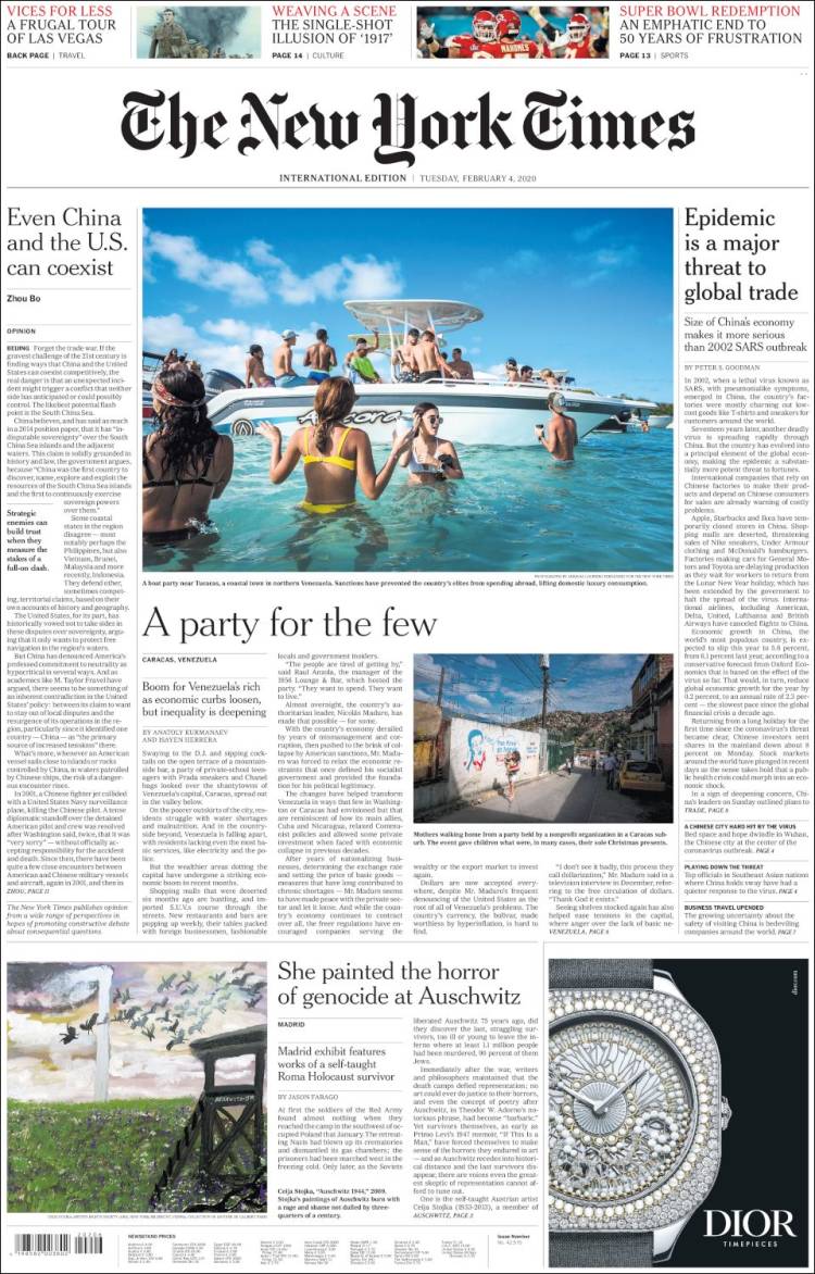 Portada de International New York Times (Europa)