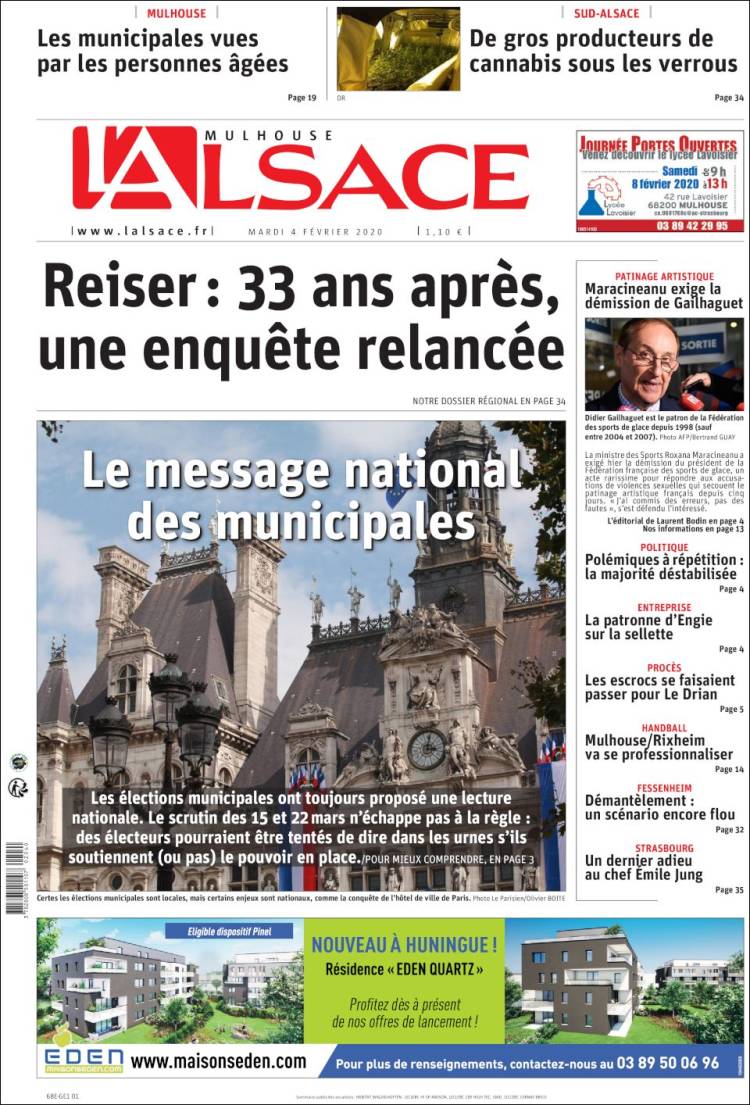Portada de Journal L'Alsace (Francia)